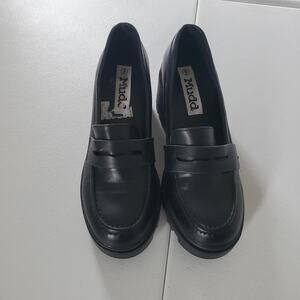 Y2K Mudd Loafers Womens Size 9 Black Chunky Lug Sole Penny Strap Heel Platform